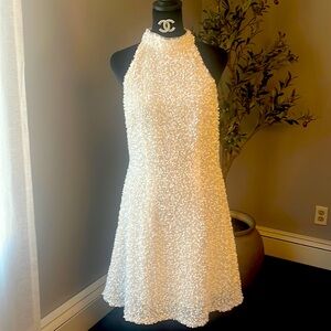 White sequin halter top above knee length dress Size 6